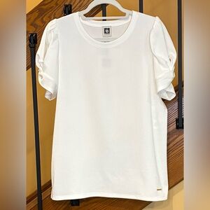 Anne Klein Short Sleeve Blouse Twist Knot Short Sleeve White SZ. Lg NWT